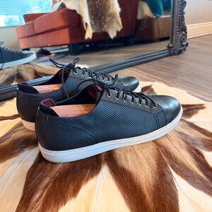 Kenneth Cole Black Perforated Leather Sneakers